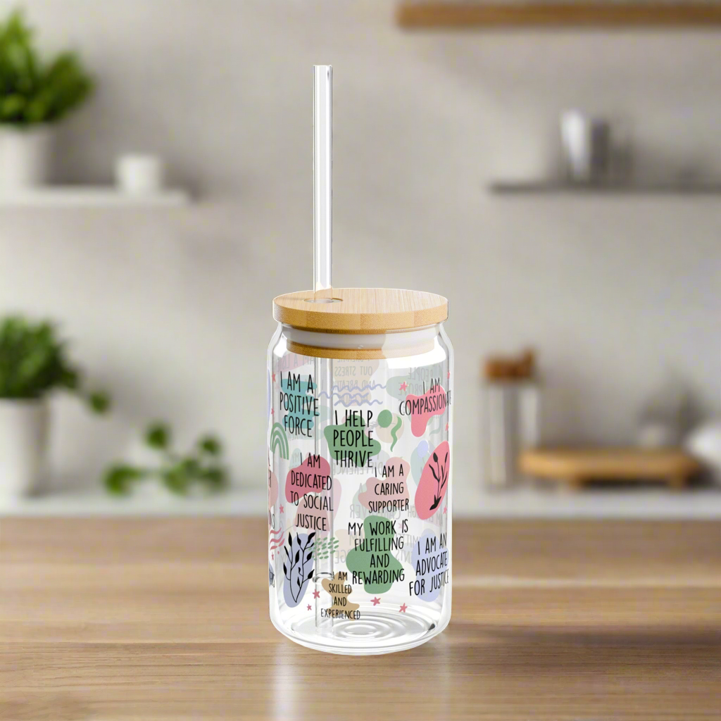 Social Worker Affirmations Sipper Glass, 16oz - Kim’s Signature Beauty & Accessories    