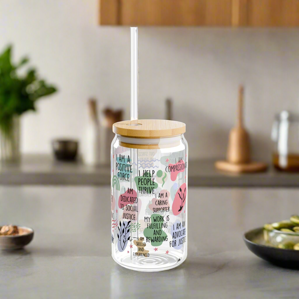 Social Worker Affirmations Sipper Glass, 16oz - Kim’s Signature Beauty & Accessories    