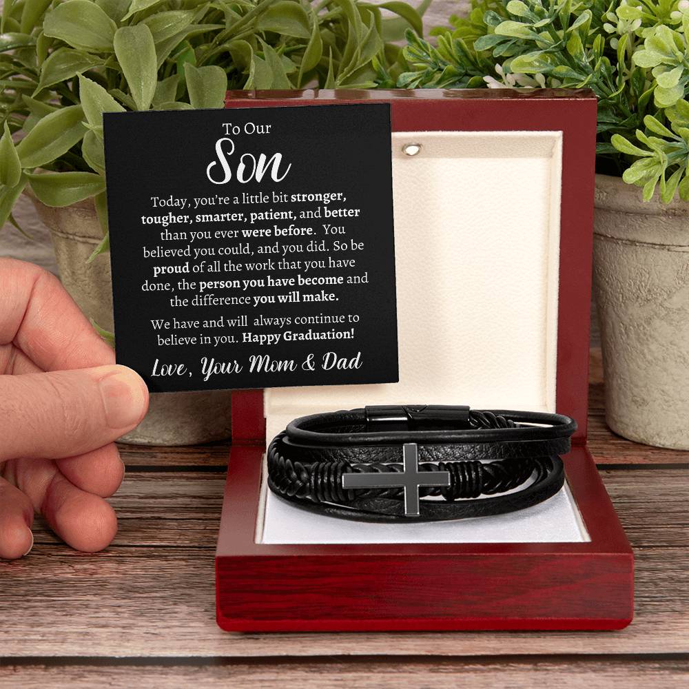 Son's Graduation Cross Leather bracelet - Kim’s Signature Beauty & Accessories    