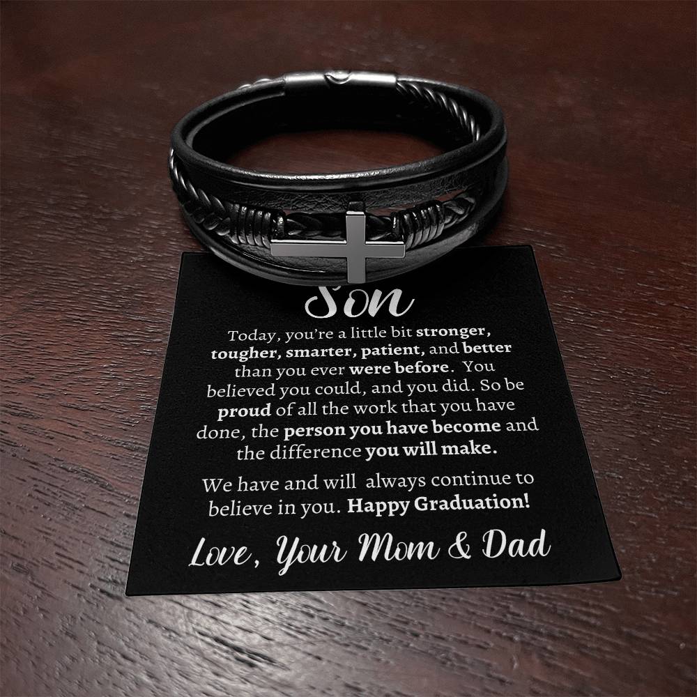 Son's Graduation Cross Leather bracelet - Kim’s Signature Beauty & Accessories    