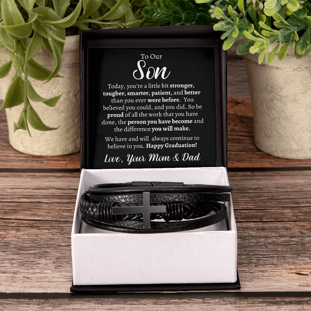 Son's Graduation Cross Leather bracelet - Kim’s Signature Beauty & Accessories    