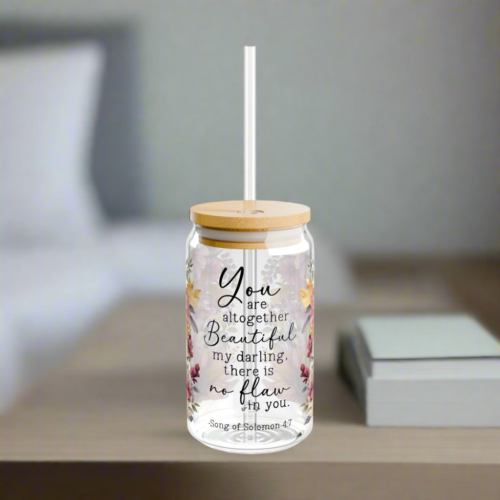Song of Solomon 4:7 Floral Sipper Glass – 16oz - Kim’s Signature Beauty & Accessories    