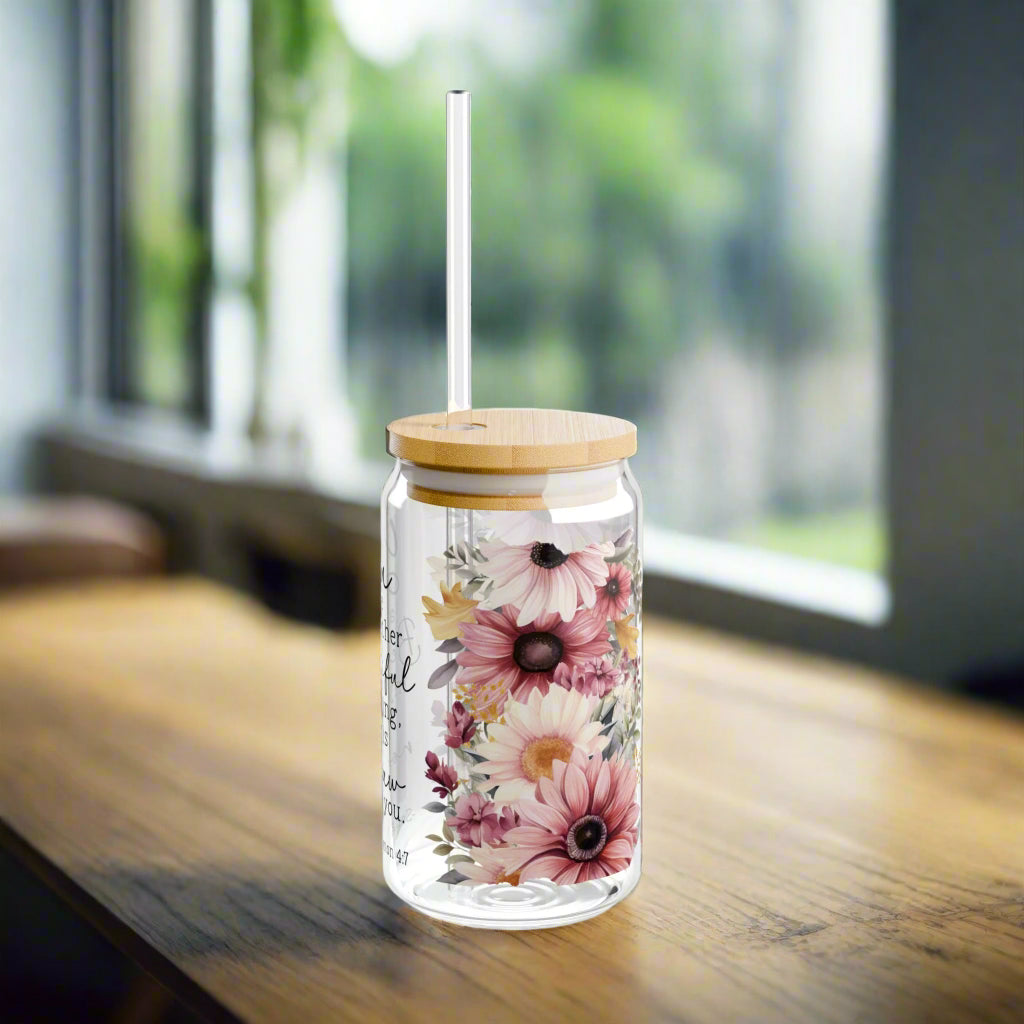 Song of Solomon 4:7 Floral Sipper Glass – 16oz - Kim’s Signature Beauty & Accessories    