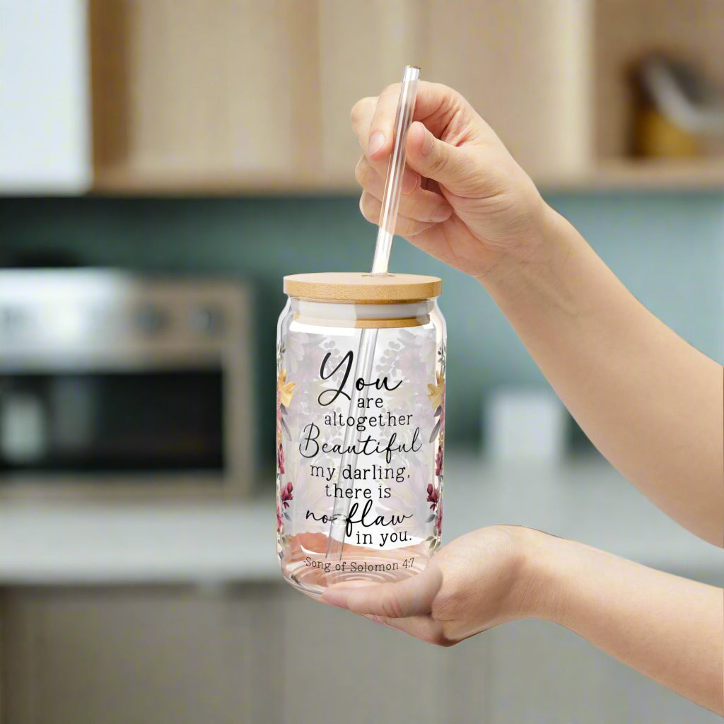 Song of Solomon 4:7 Floral Sipper Glass – 16oz - Kim’s Signature Beauty & Accessories    