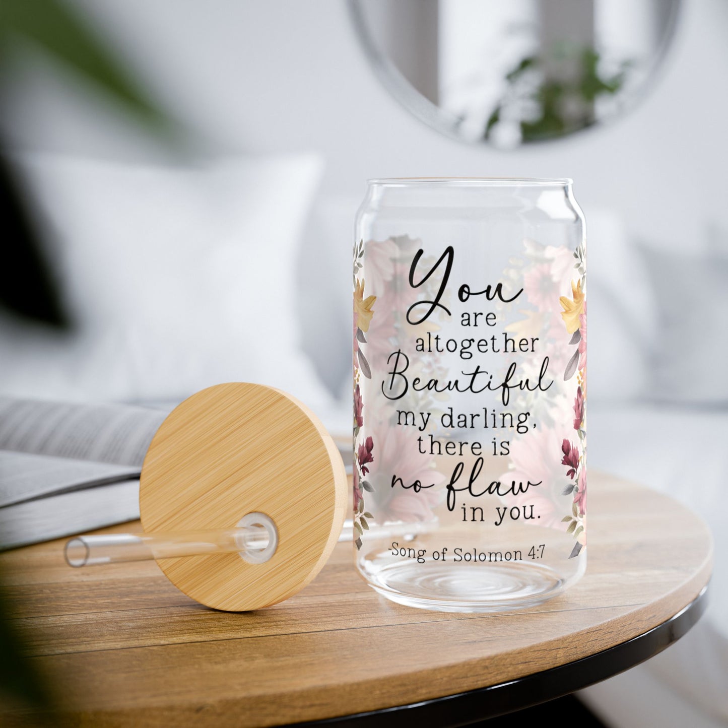 Song of Solomon 4:7 Floral Sipper Glass – 16oz - Kim’s Signature Beauty & Accessories    