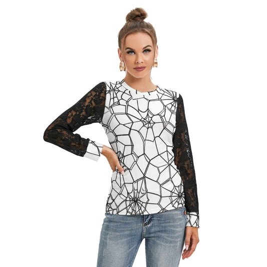 Spooky Sext T-shirt with Black Lace Sleeves - Kim’s Signature Beauty & Accessories    