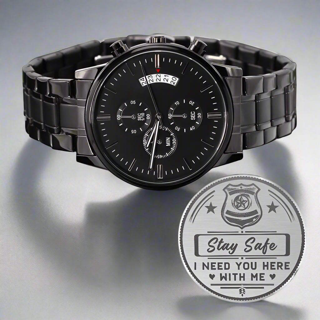 Stay Safe-Police Offficer Engraved Watch - Kim’s Signature Beauty & Accessories    