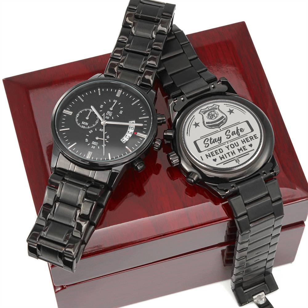 Stay Safe-Police Offficer Engraved Watch - Kim’s Signature Beauty & Accessories    