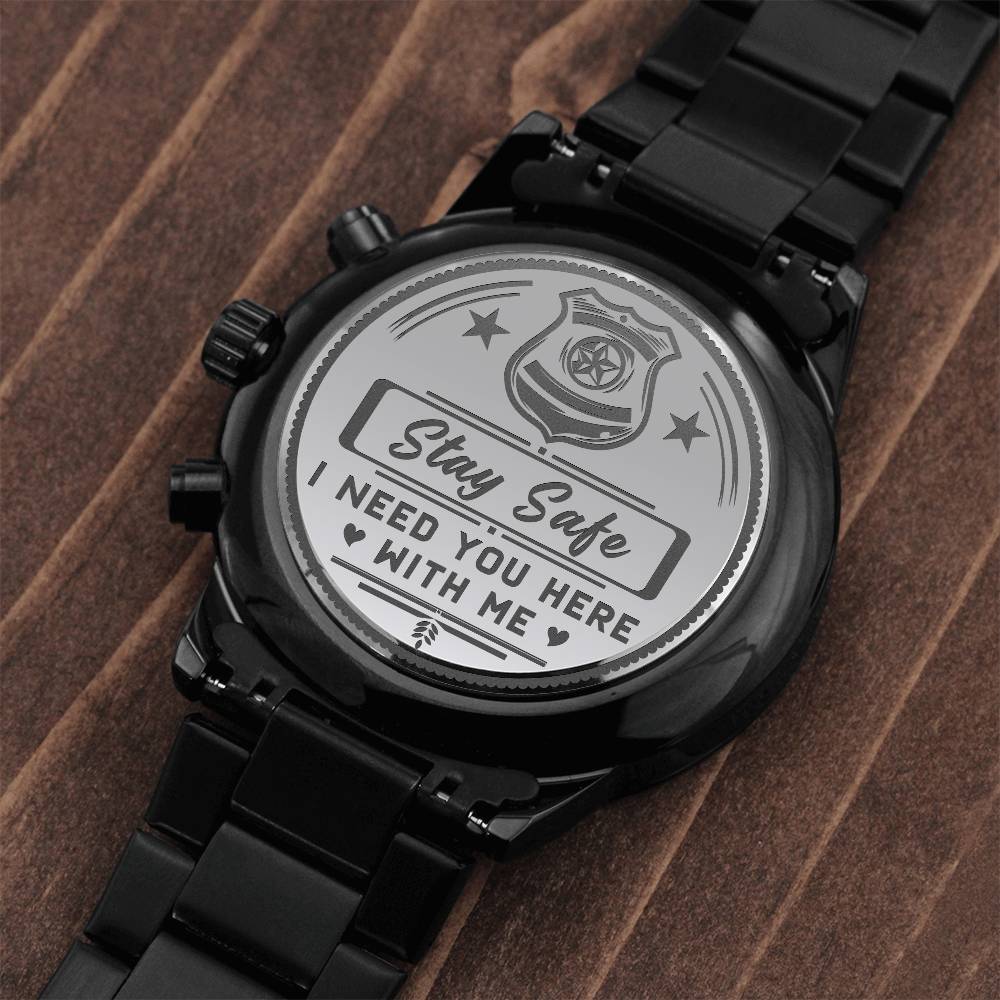 Stay Safe-Police Offficer Engraved Watch - Kim’s Signature Beauty & Accessories    