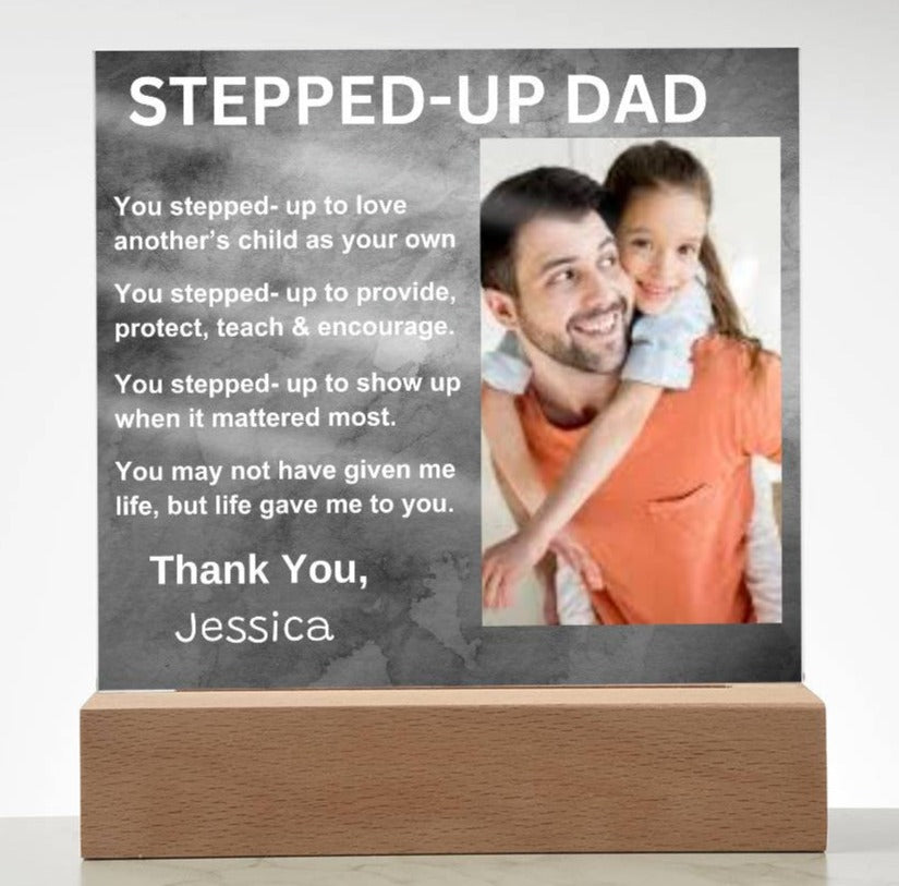 Stepped-Up Dad Acryic Square Night Light Plaque - Kim’s Signature Beauty & Accessories    