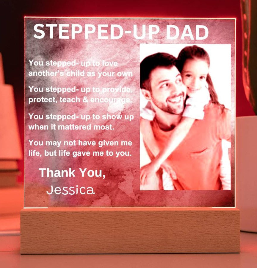 Stepped-Up Dad Acryic Square Night Light Plaque - Kim’s Signature Beauty & Accessories    