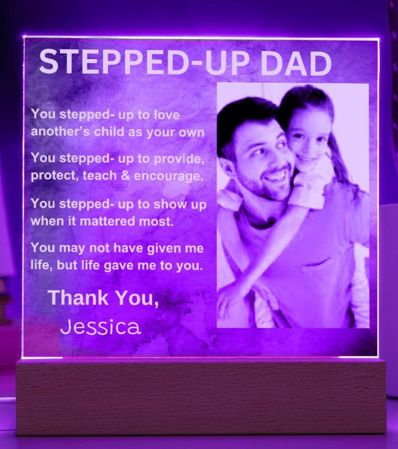 Stepped-Up Dad Acryic Square Night Light Plaque - Kim’s Signature Beauty & Accessories    