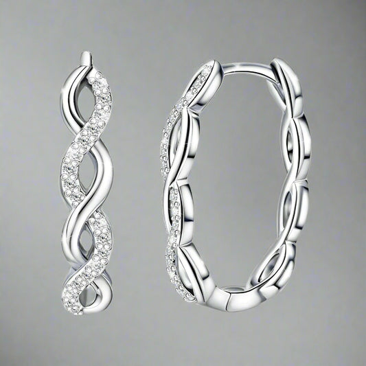 Sterling Silver Oval Twist Hoop Earrings with CZ – Hypoallergenic - Kim’s Signature Beauty & Accessories    