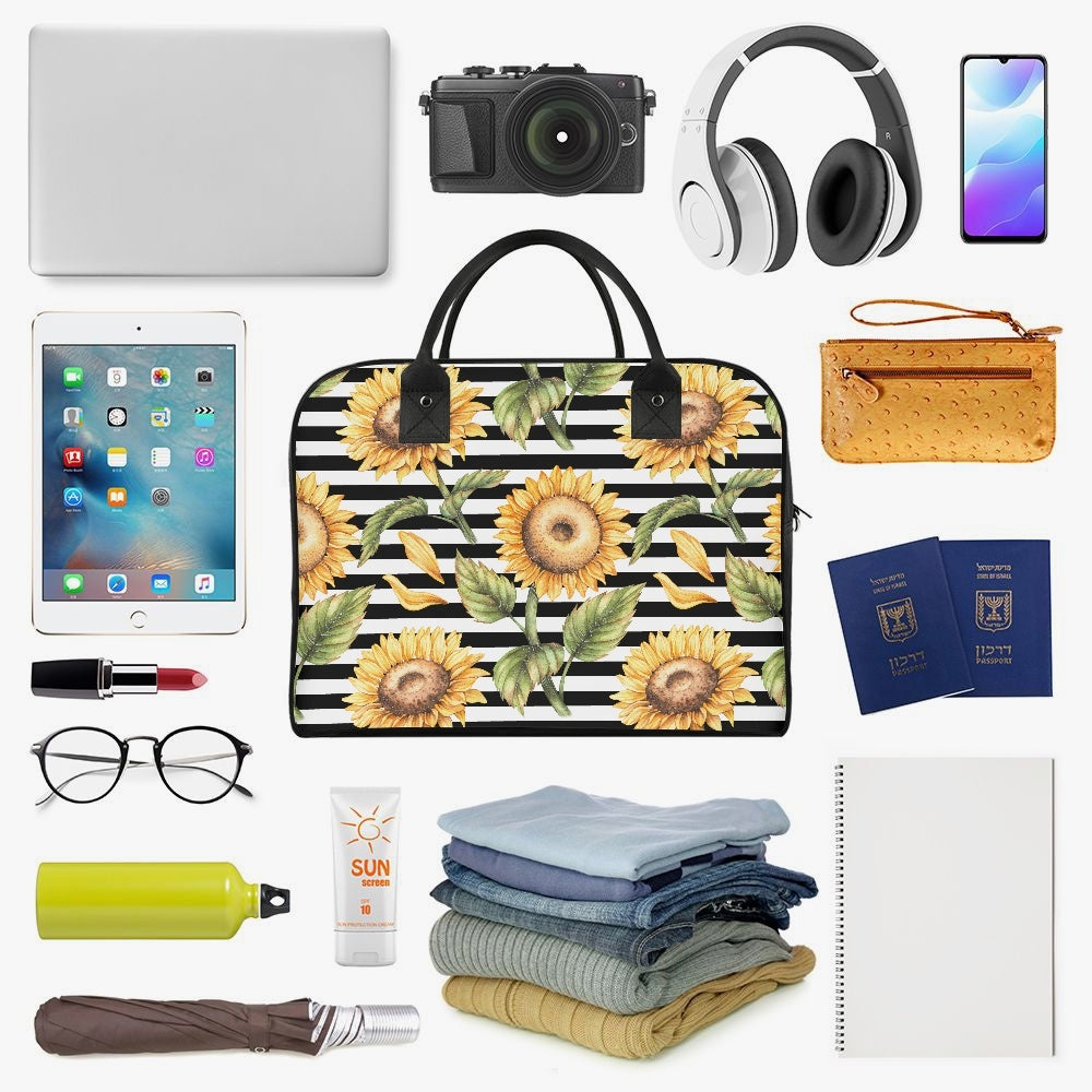 Stripes & Sunflowers Large Travel Handbag - Kim’s Signature Beauty & Accessories    