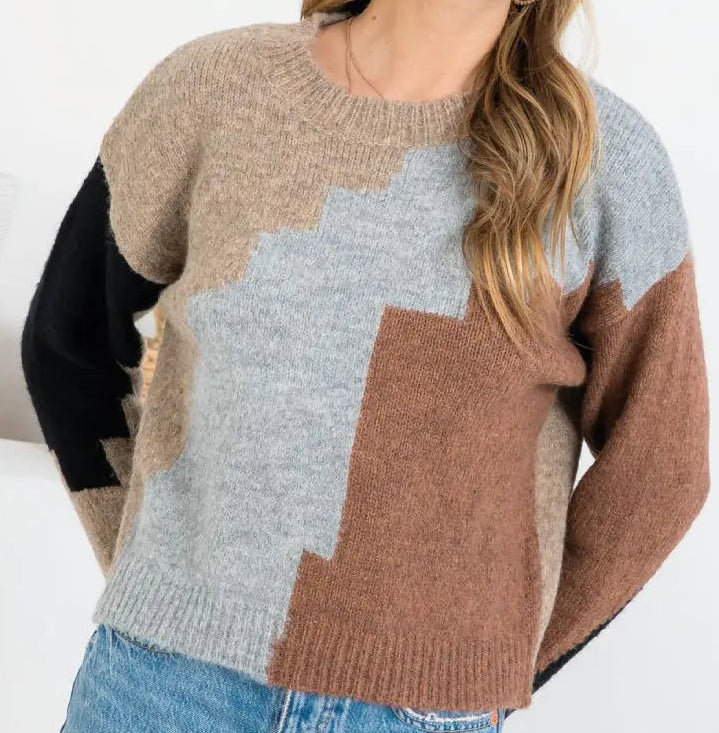 Stylish Block Maze Sweater - Kim’s Signature Beauty & Accessories    