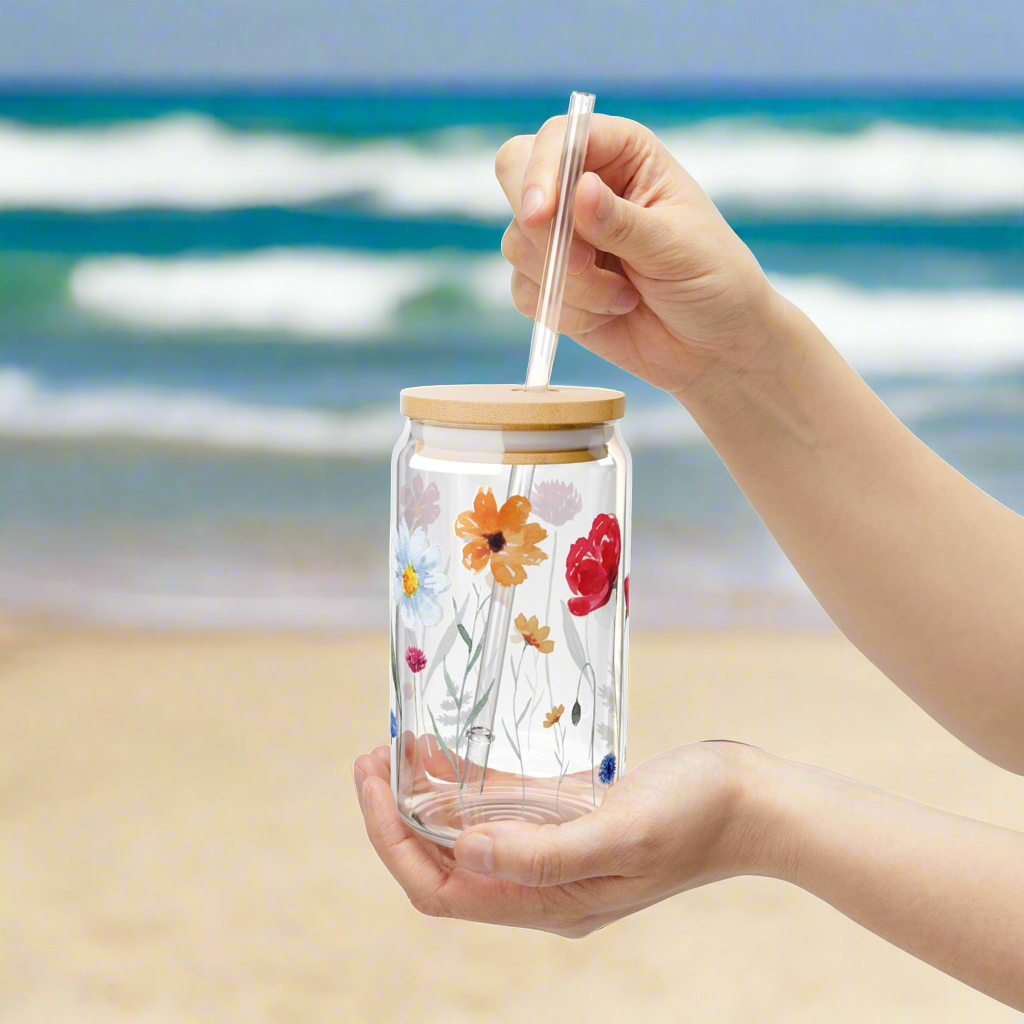 Summer Flowers Sipper Glass, 16oz - Kim’s Signature Beauty & Accessories    