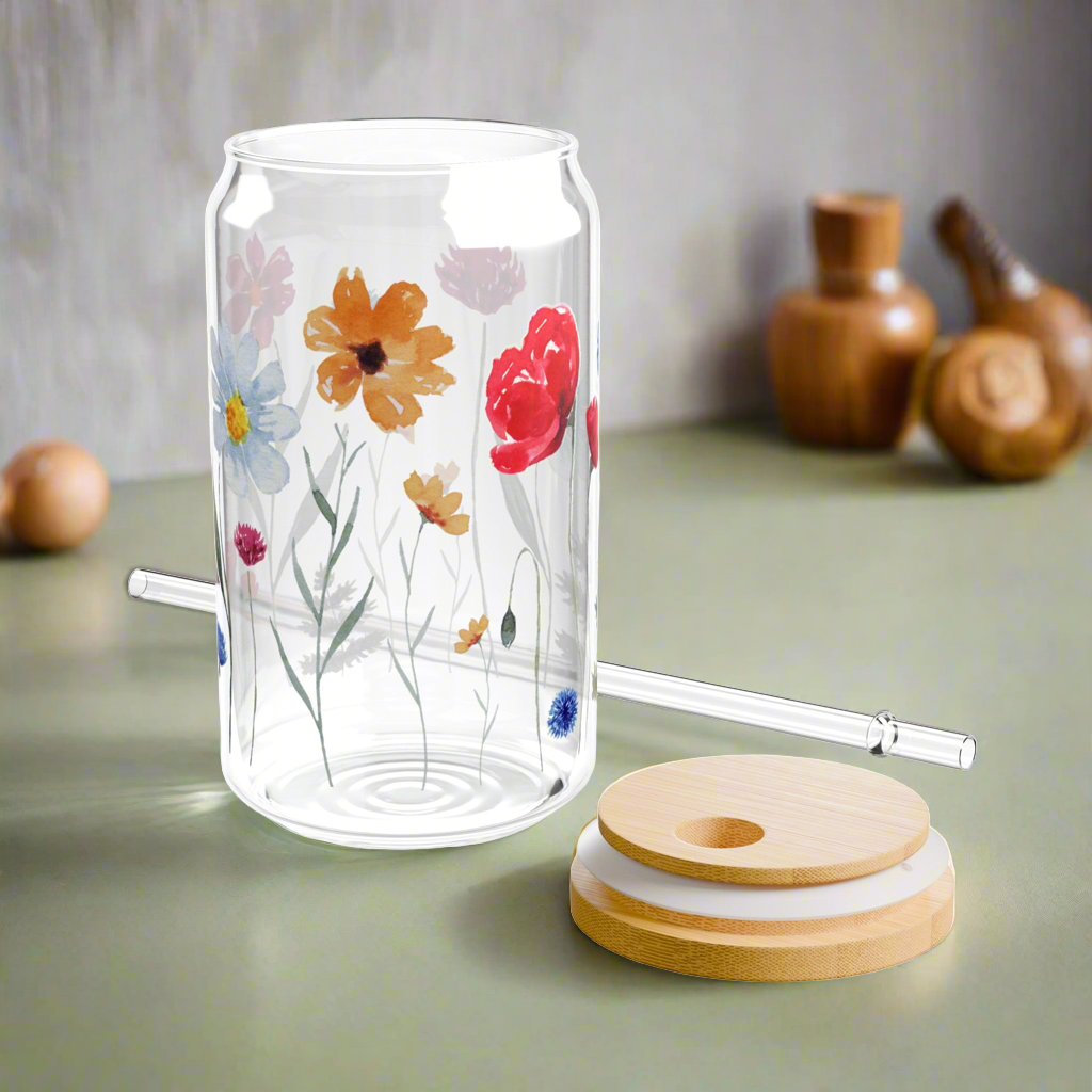 Summer Flowers Sipper Glass, 16oz - Kim’s Signature Beauty & Accessories    