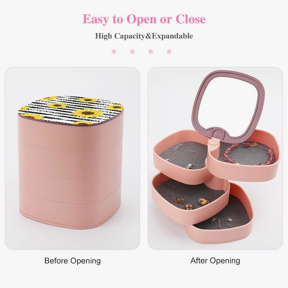 Sunflower 4-Layer Rotating Jewelry Organizer with Mirror - Kim’s Signature Beauty & Accessories    