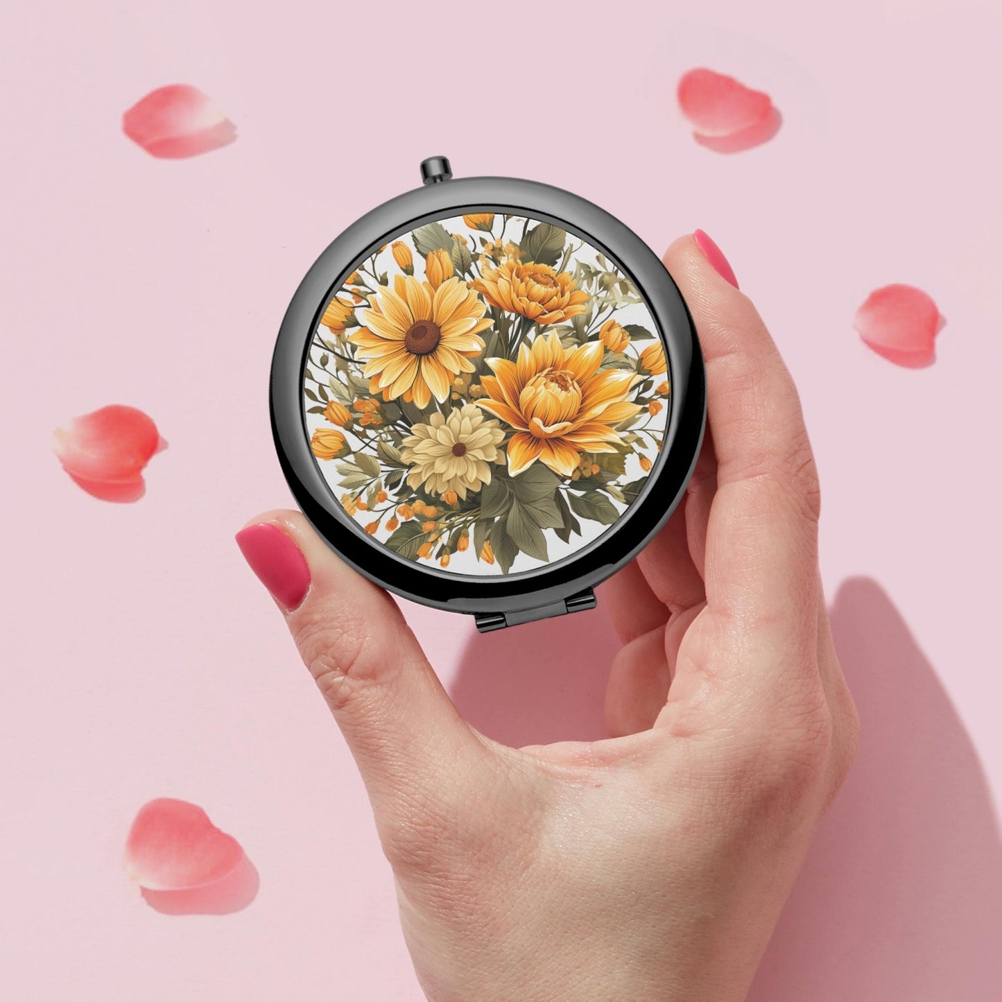 Sunflower Bloom Compact Mirror – Travel-Ready - Kim’s Signature Beauty & Accessories    