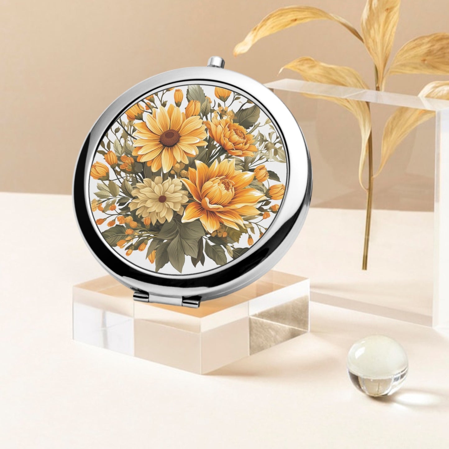 Sunflower Bloom Compact Mirror – Travel-Ready - Kim’s Signature Beauty & Accessories    