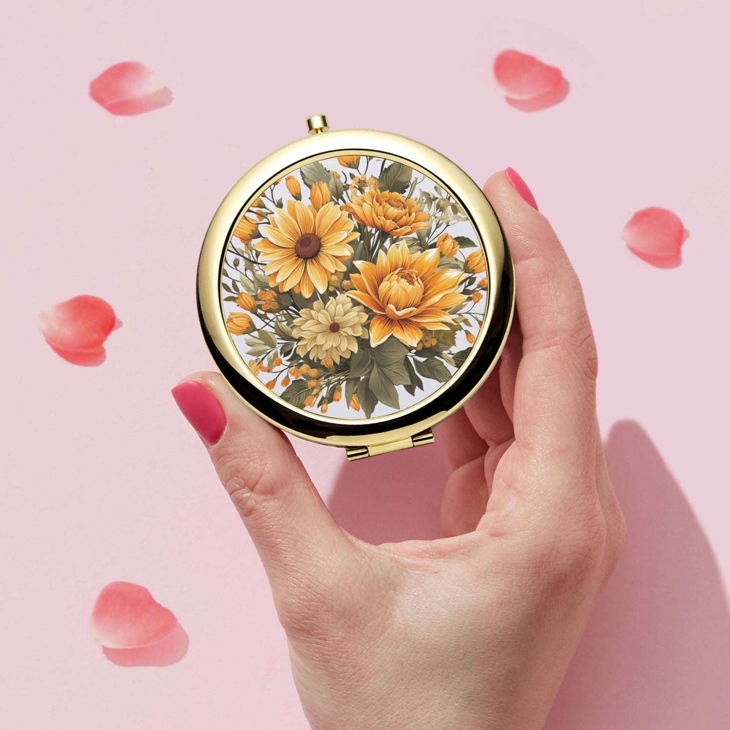 Sunflower Bloom Compact Mirror – Travel-Ready - Kim’s Signature Beauty & Accessories    