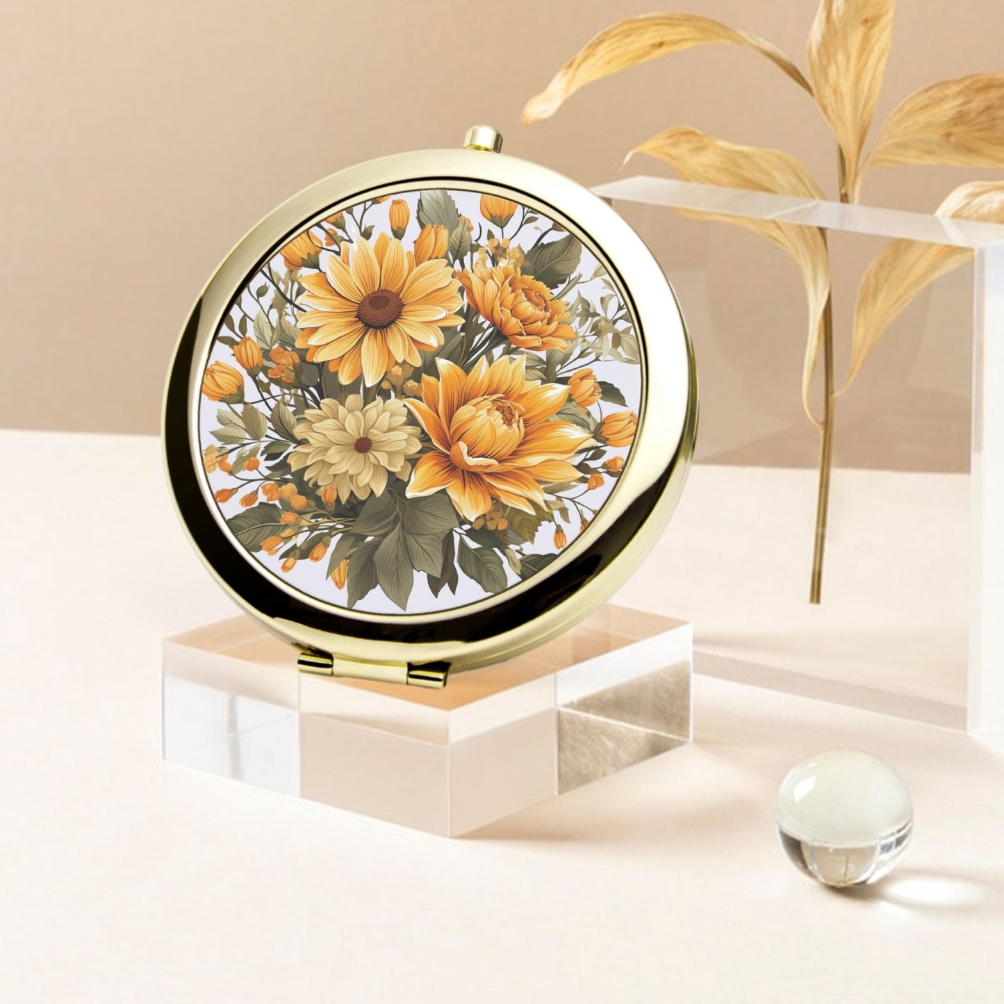Sunflower Bloom Compact Mirror – Travel-Ready - Kim’s Signature Beauty & Accessories    