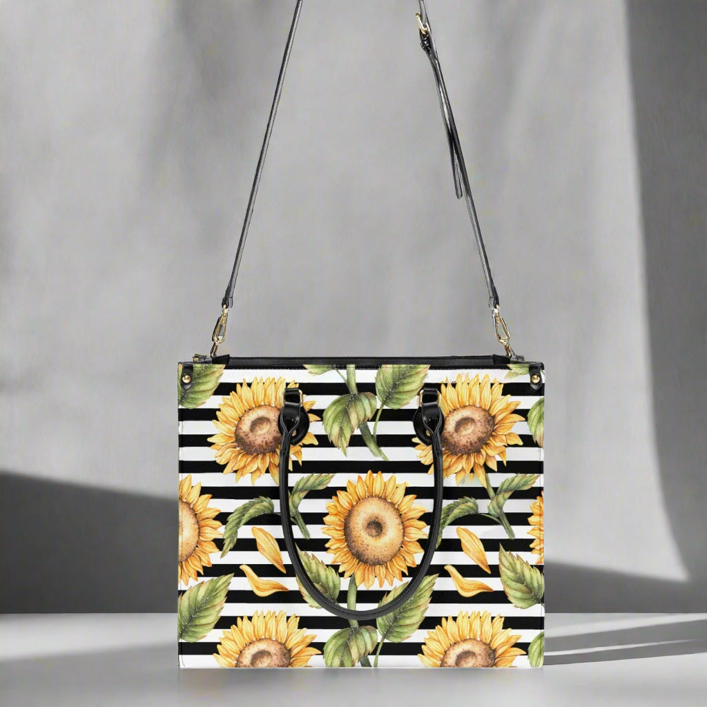 Sunflower Stripe PU Leather Handbag – Bold & Bright Everyday Bag - Kim’s Signature Beauty & Accessories    