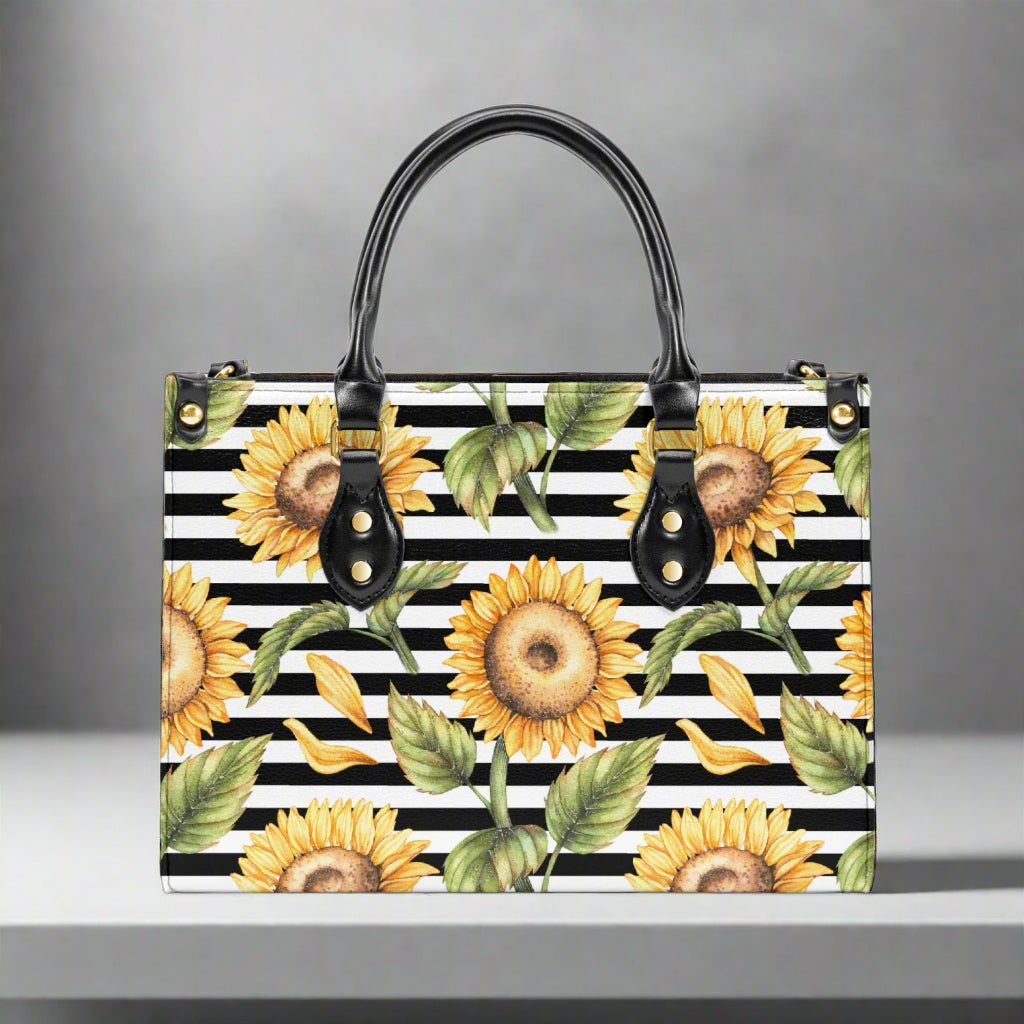 Sunflower Stripe PU Leather Handbag – Bold & Bright Everyday Bag - Kim’s Signature Beauty & Accessories    