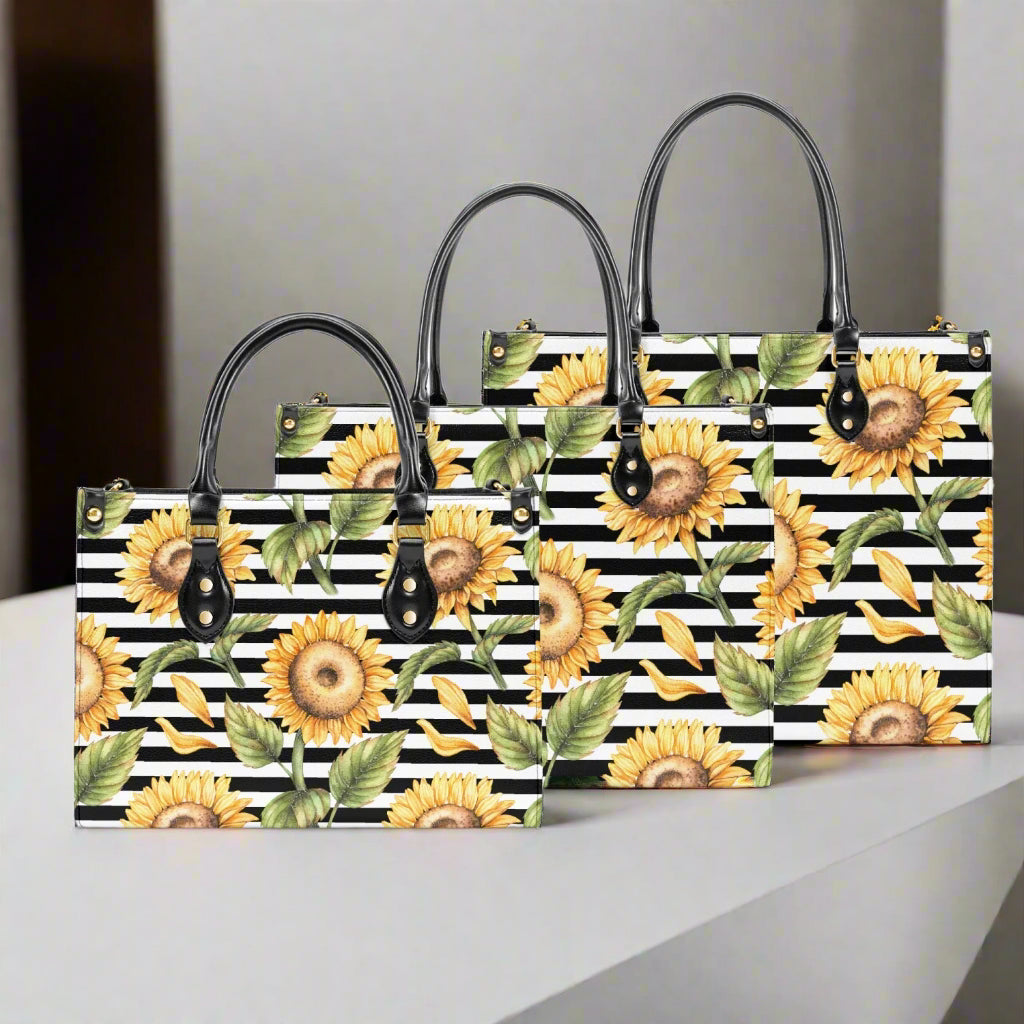 Sunflower Stripe PU Leather Handbag – Bold & Bright Everyday Bag - Kim’s Signature Beauty & Accessories    