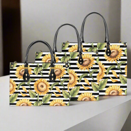 Sunflower Stripe PU Leather Handbag – Bold & Bright Everyday Bag - Kim’s Signature Beauty & Accessories    