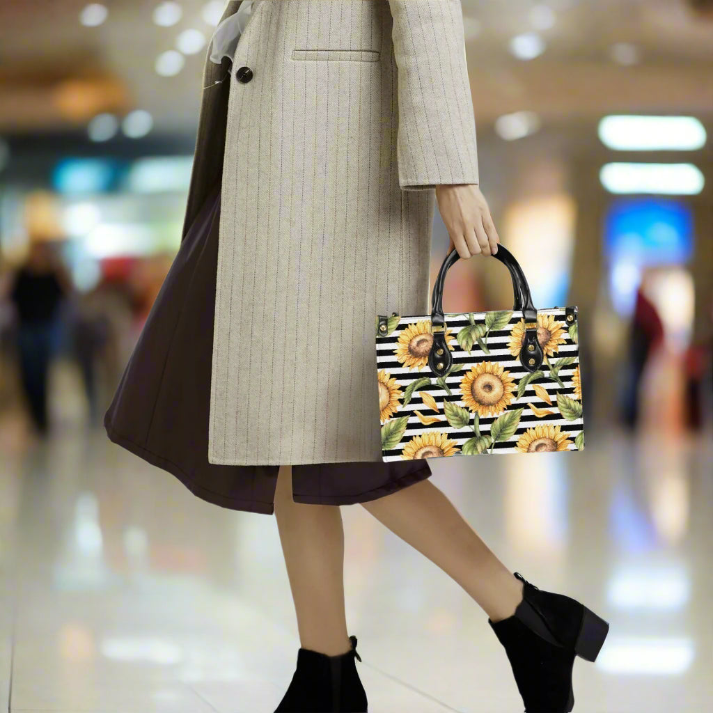 Sunflower Stripe PU Leather Handbag – Bold & Bright Everyday Bag - Kim’s Signature Beauty & Accessories    