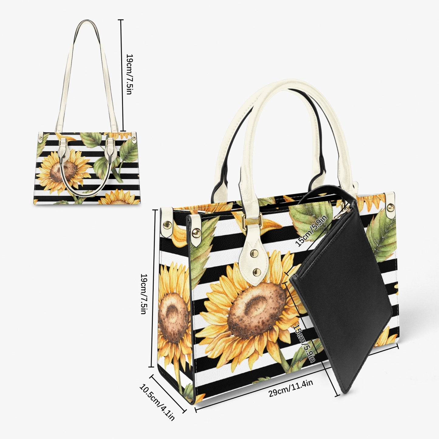 Sunflower Striped Tote Bag - Long Strap and Inner Bag - Kim’s Signature Beauty & Accessories    