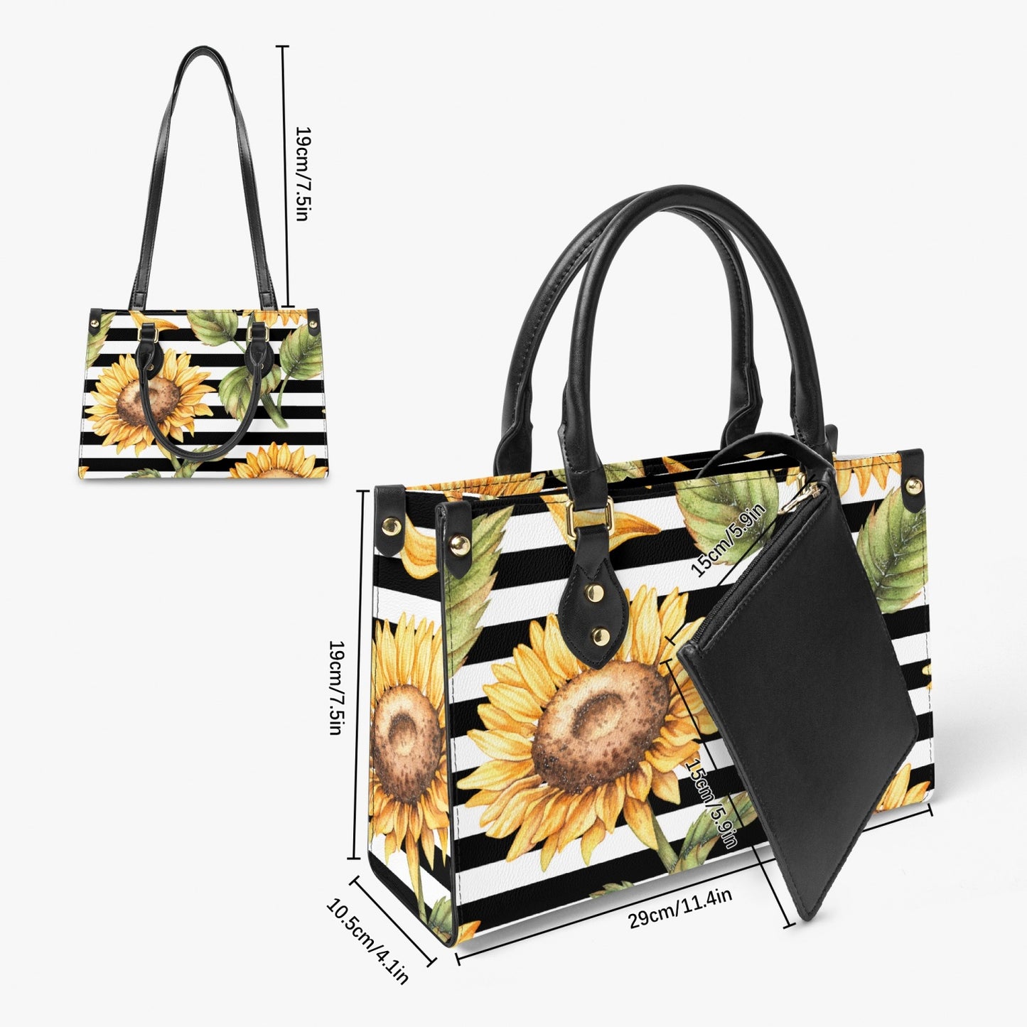 Sunflower Striped Tote Bag - Long Strap and Inner Bag - Kim’s Signature Beauty & Accessories    