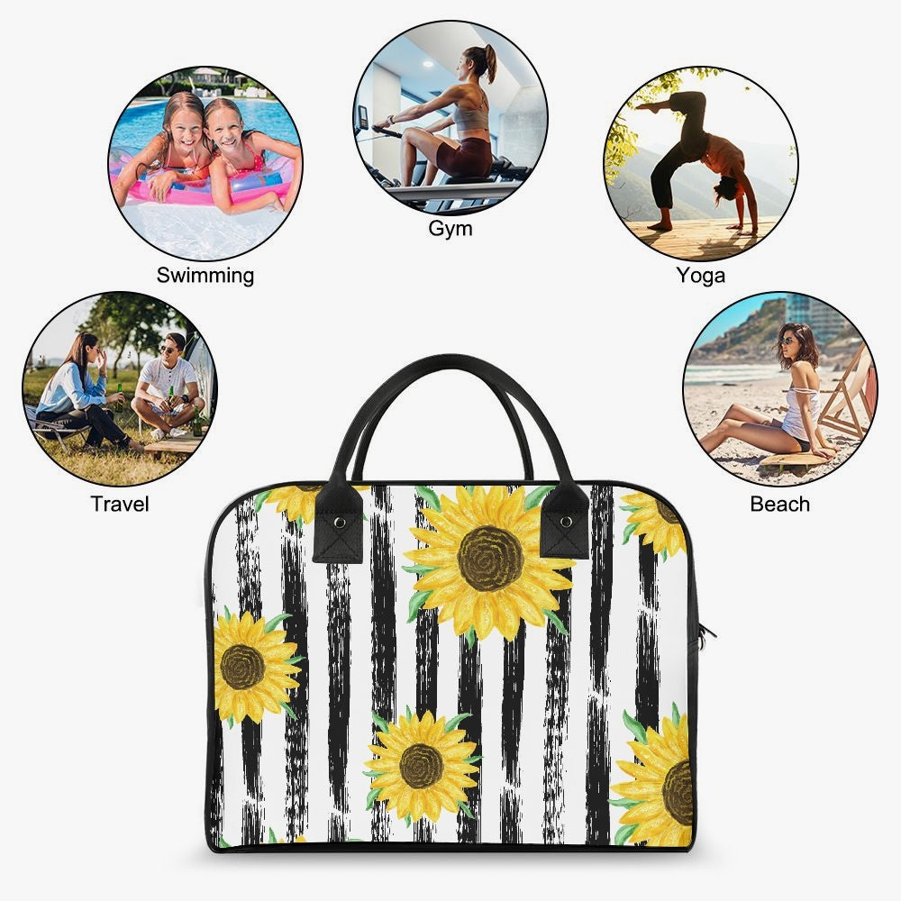 Sunflower Weekender Bag – Black & White Striped - Kim’s Signature Beauty & Accessories    