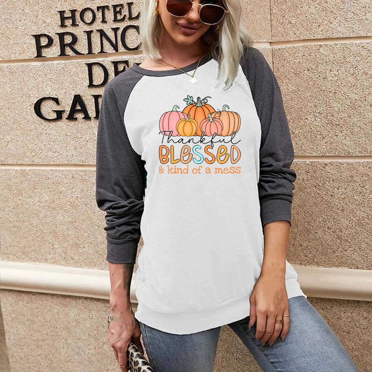 Thankful, Blessed Long Sleeve Tee - Kim’s Signature Beauty & Accessories    