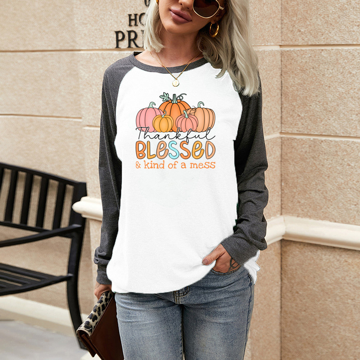 Thankful, Blessed Long Sleeve Tee - Kim’s Signature Beauty & Accessories    