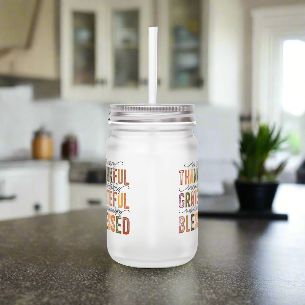 Thankful, Greatful, Blessed Mason Jar - Kim’s Signature Beauty & Accessories    
