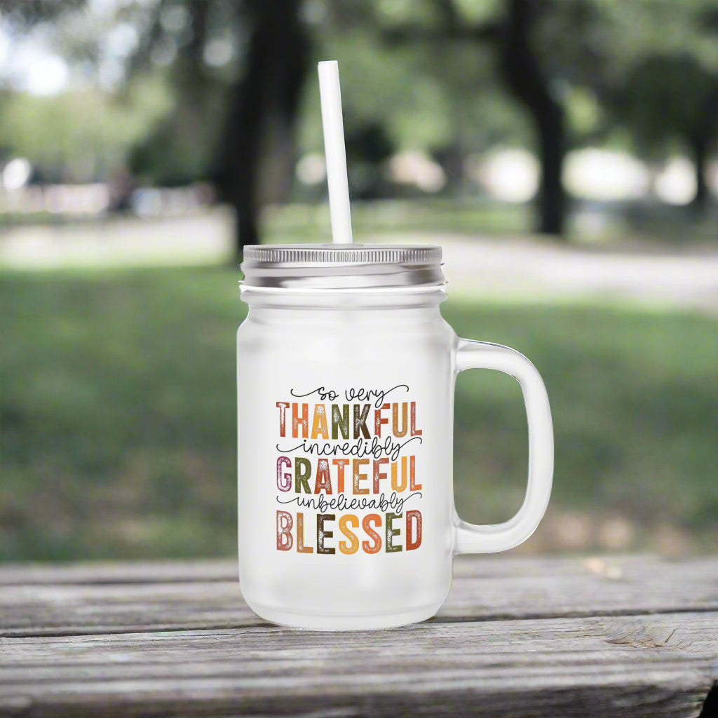 Thankful, Greatful, Blessed Mason Jar - Kim’s Signature Beauty & Accessories    