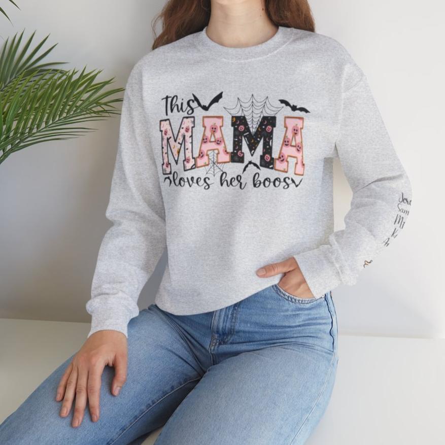 This Mama Loves Her Boos" Halloween Sweatshirt – Personalized Ghost Sleeve - Kim’s Signature Beauty & Accessories    