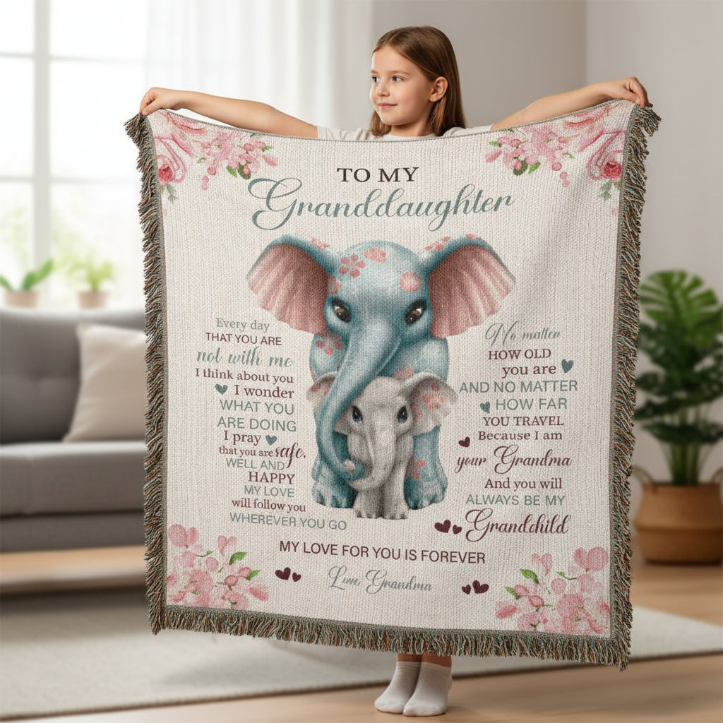 To My Granddaughter, Love Grandma Elephant Blanket (50" x 60") - Kim’s Signature Beauty & Accessories