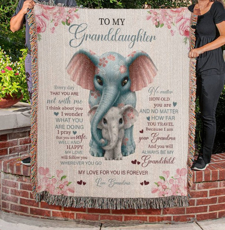 To My Granddaughter, Love Grandma Elephant Blanket (50" x 60") - Kim’s Signature Beauty & Accessories