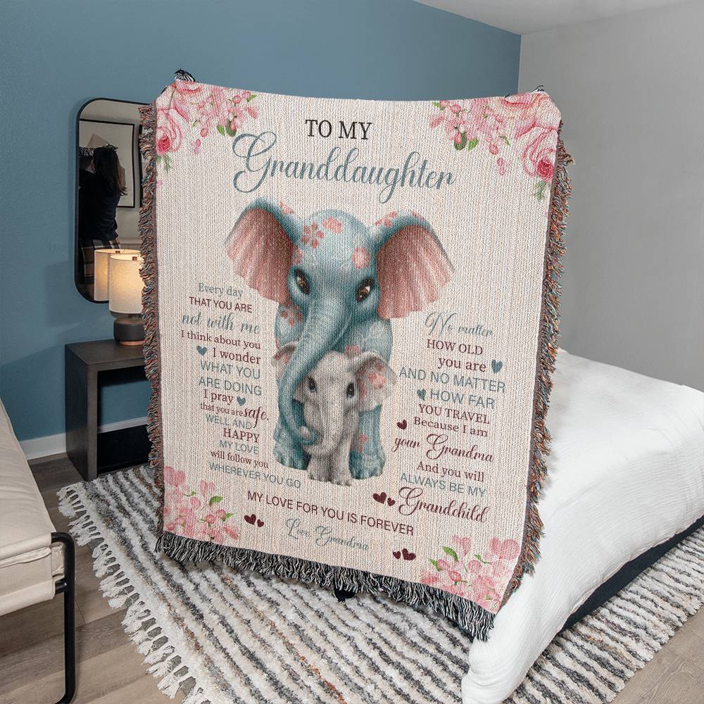 To My Granddaughter, Love Grandma Elephant Blanket (50" x 60") - Kim’s Signature Beauty & Accessories