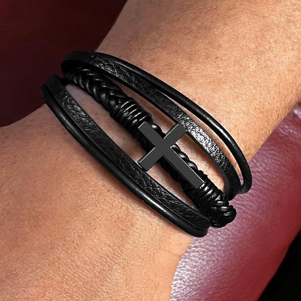 To My Man | Leather Cross Bracelet | Psalm 127:1 - Kim’s Signature Beauty & Accessories    