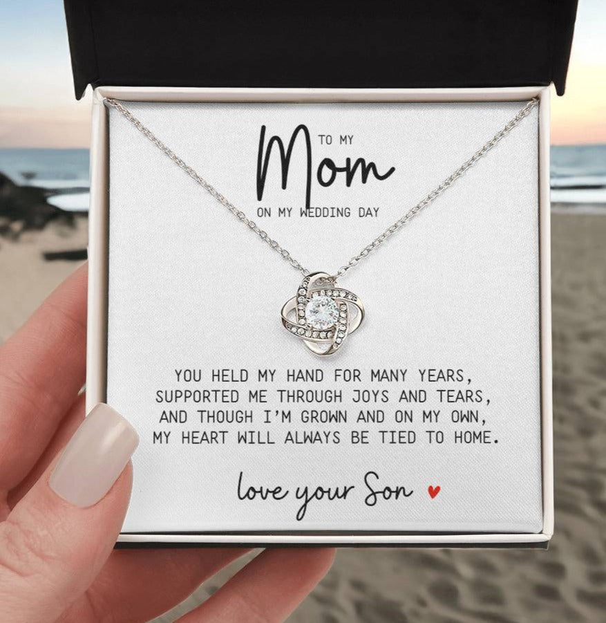 To My Mom on My Wedding Day – Love Knot Necklace with Message Card - Kim’s Signature Beauty & Accessories    