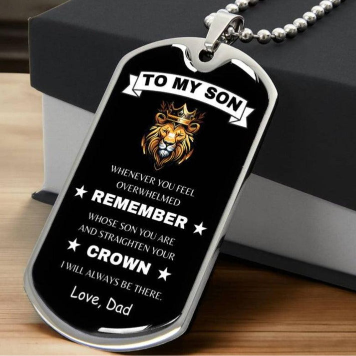 To My Son Crown Dog Tag Necklace – Love, Dad - Kim’s Signature Beauty & Accessories    