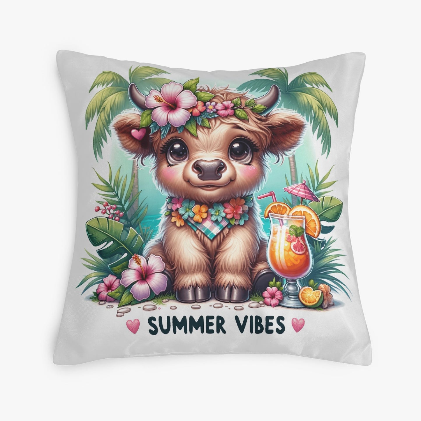 Tropical Highland Cow Paradise Pillow Cover - Kim’s Signature Beauty & Accessories    