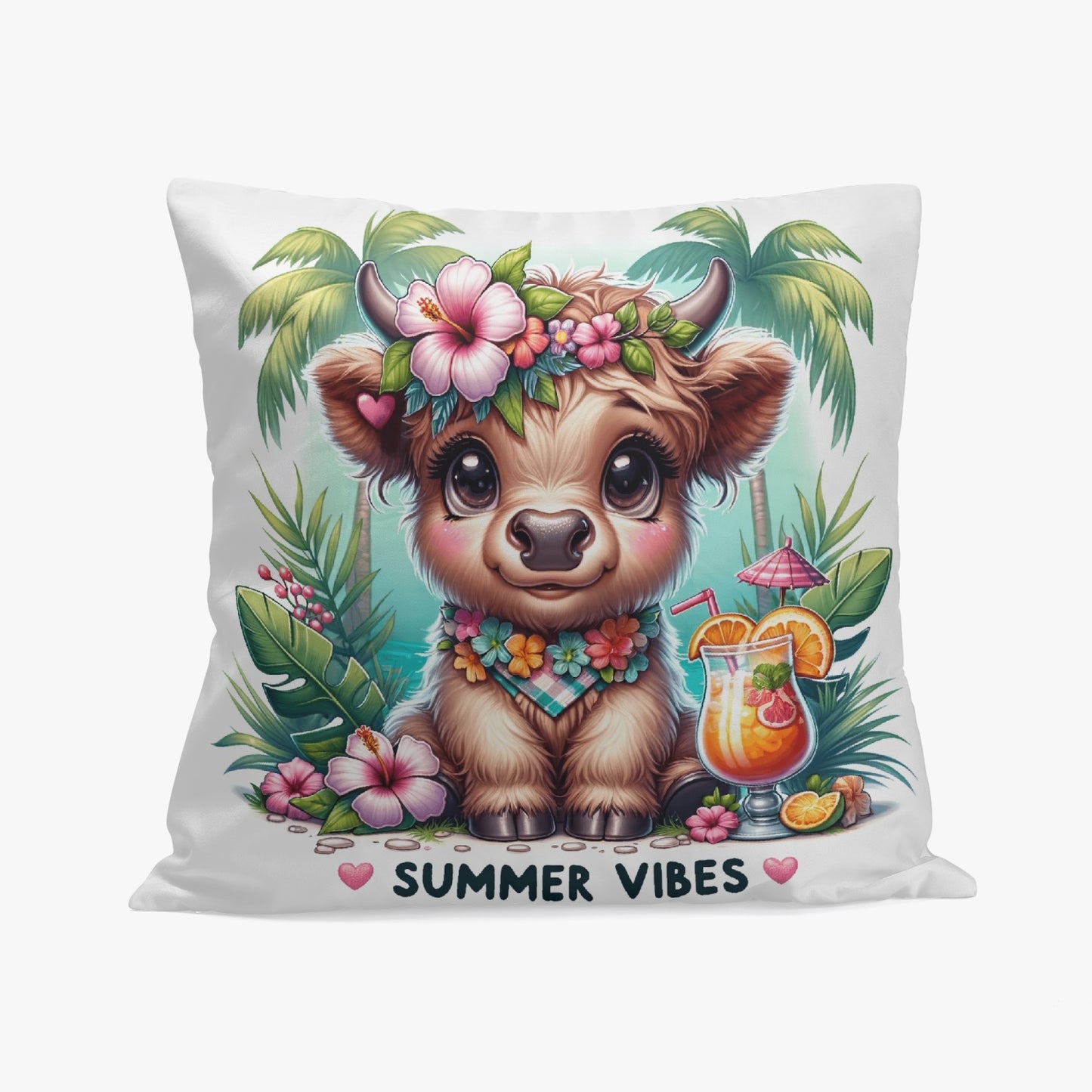 Tropical Highland Cow Paradise Pillow Cover - Kim’s Signature Beauty & Accessories    