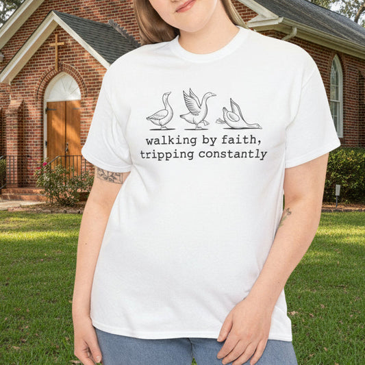 Walking by Faith, Tripping Constantly – Funny Christian Tee - Kim’s Signature Beauty & Accessories    