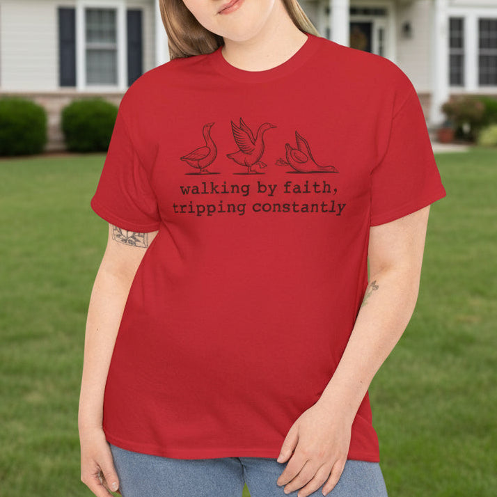 Walking by Faith, Tripping Constantly – Funny Christian Tee - Kim’s Signature Beauty & Accessories    