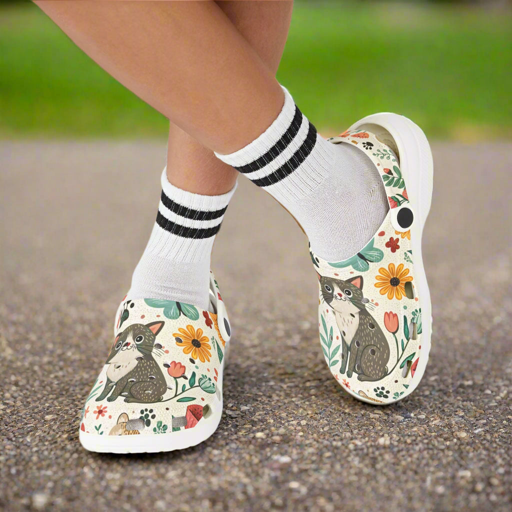 Whimsical Cat Print Kids' Clogs - Fun, Colorful Slip-Ons for Playtime - Kim’s Signature Beauty & Accessories    